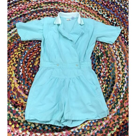 Vintage 80s Apricot Bay Aqua Summer Romper Indie Sleaze/Retro M - Picture 1 of 4